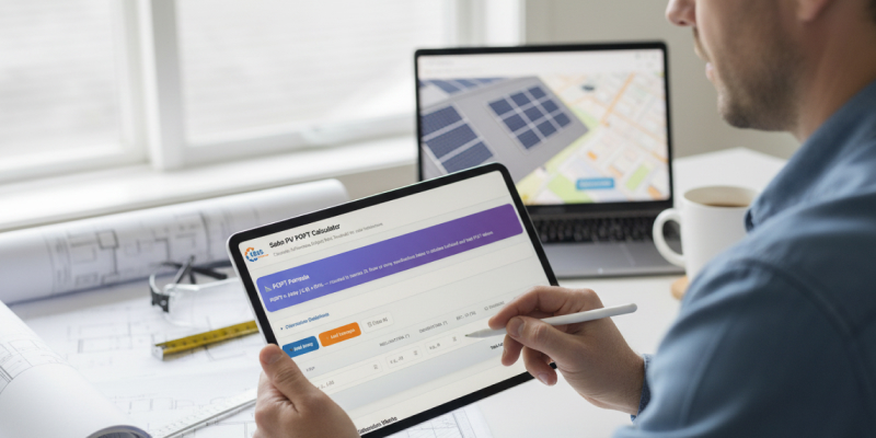Screenshot of solar calculations tool showing data entry form